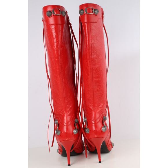 Balenciaga Cagole Boots Red Leather Knee High Pointed Toe Size 37.5 - Picture 15 of 16